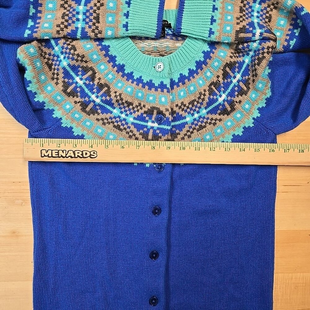 Talbots Nordic Fair Isle Cardigan Sweater Womens Size XS Lambswool Blend Blue - Picture 4 of 8